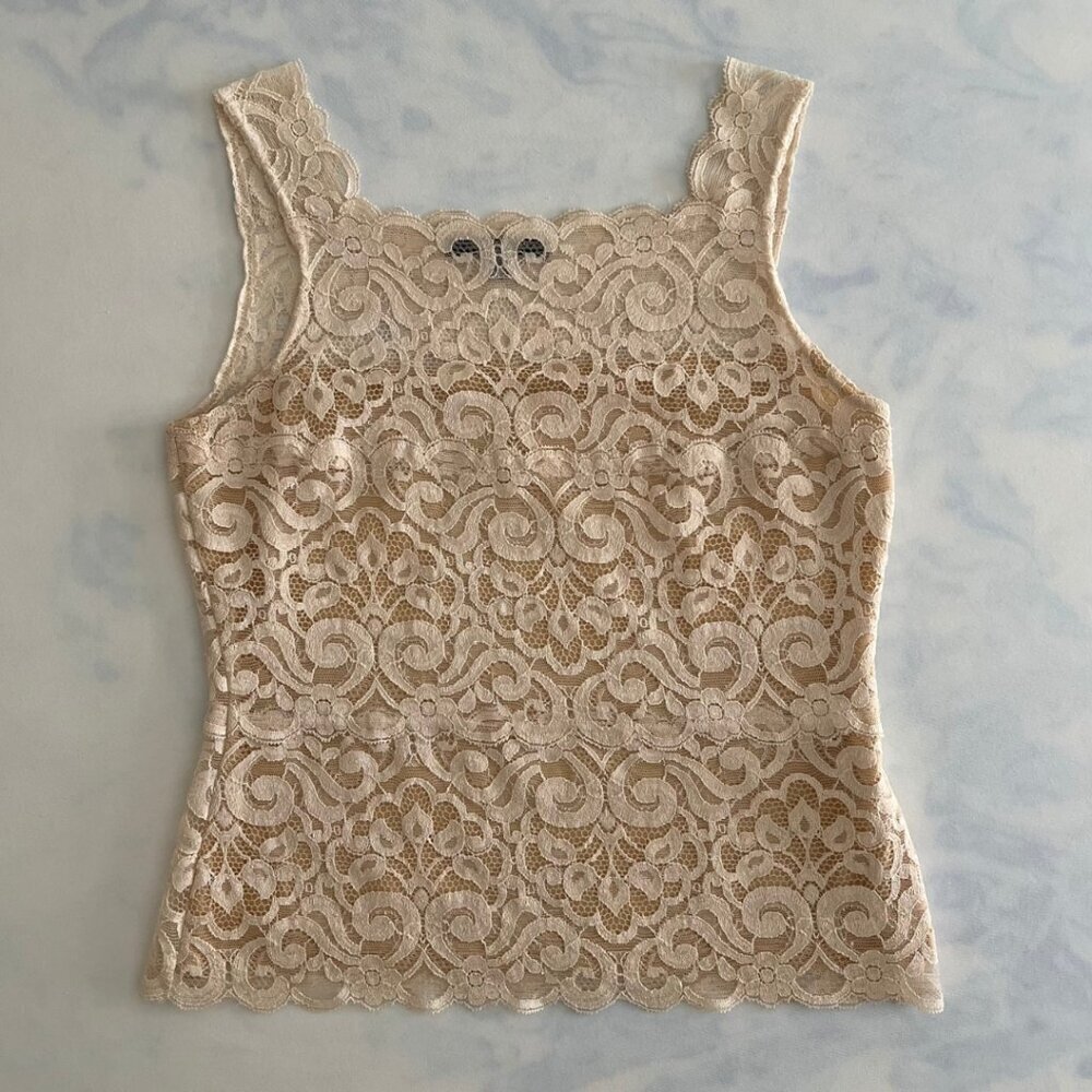 Karen Kane Ivory & Tan Floral Lace Sleeveless Top